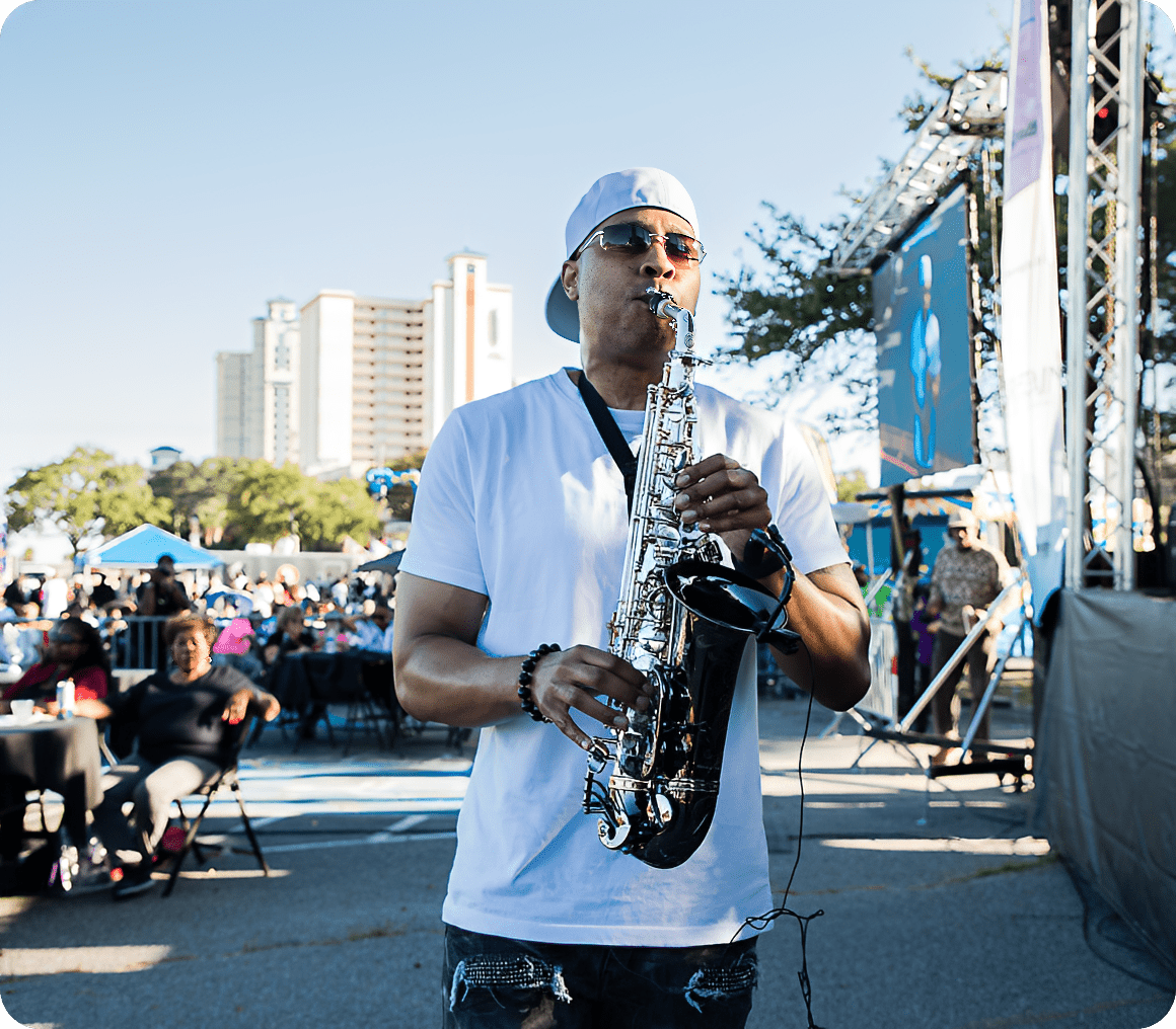 Live outdoor saxophone performance
