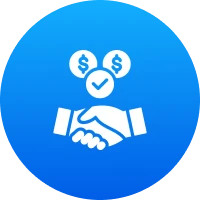 Handshake with dollar symbols and checkmark